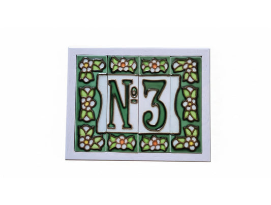 Hand-painted Green Floral House Ceramic Number Tiles 10 x 3.3 cm