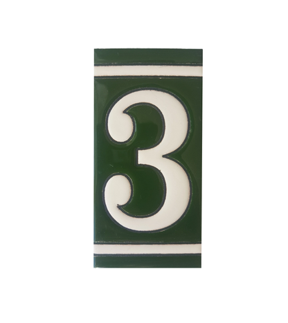Hand-Painted Green French Ceramic House Number Tiles 11 x 5.5cm