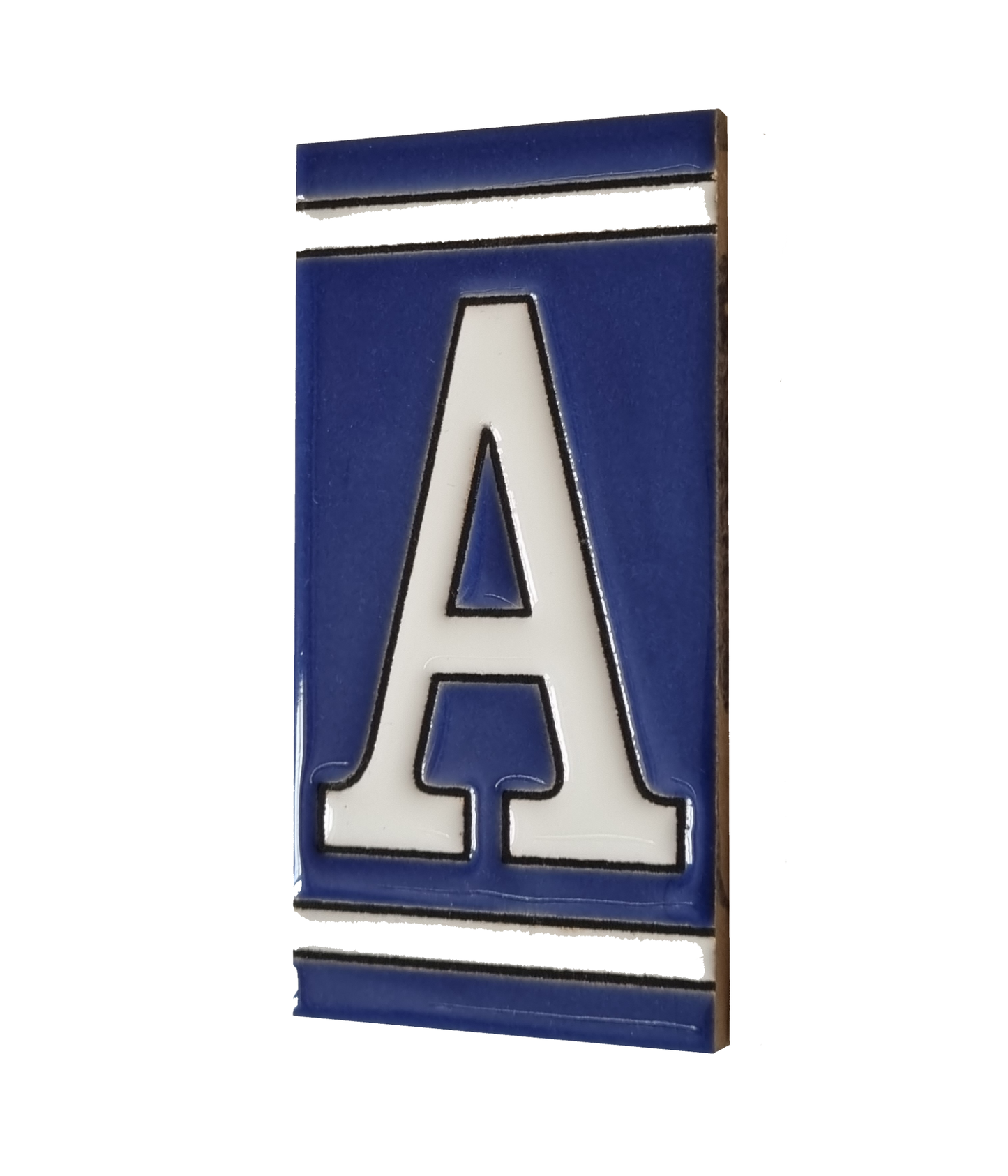 French Classic blue hand-painted ceramic number and letter tiles 11 x 5.5 cm