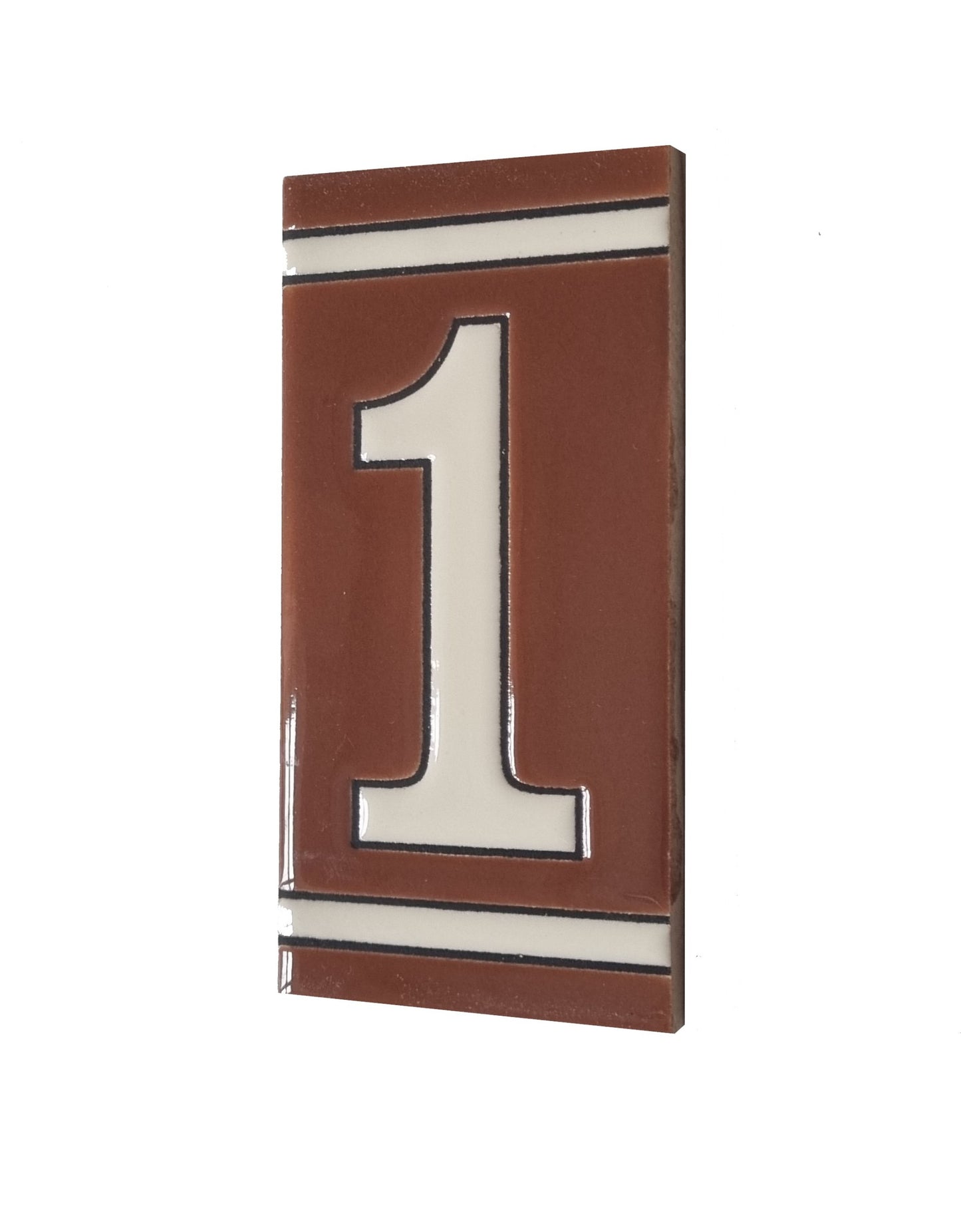 Hand-painted French-Styled Ceramic Brown House Number Tiles 11 x 5.5 cm