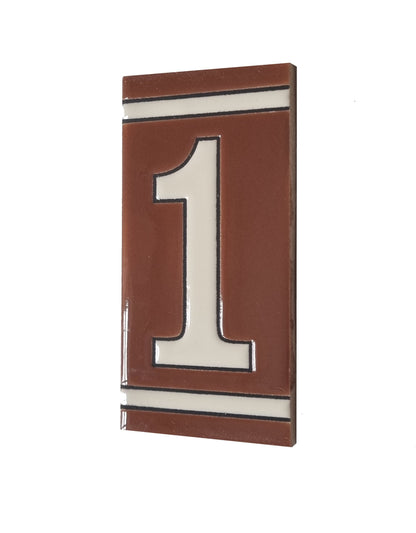 Hand-painted French-Styled Ceramic Brown House Number Tiles 11 x 5.5 cm