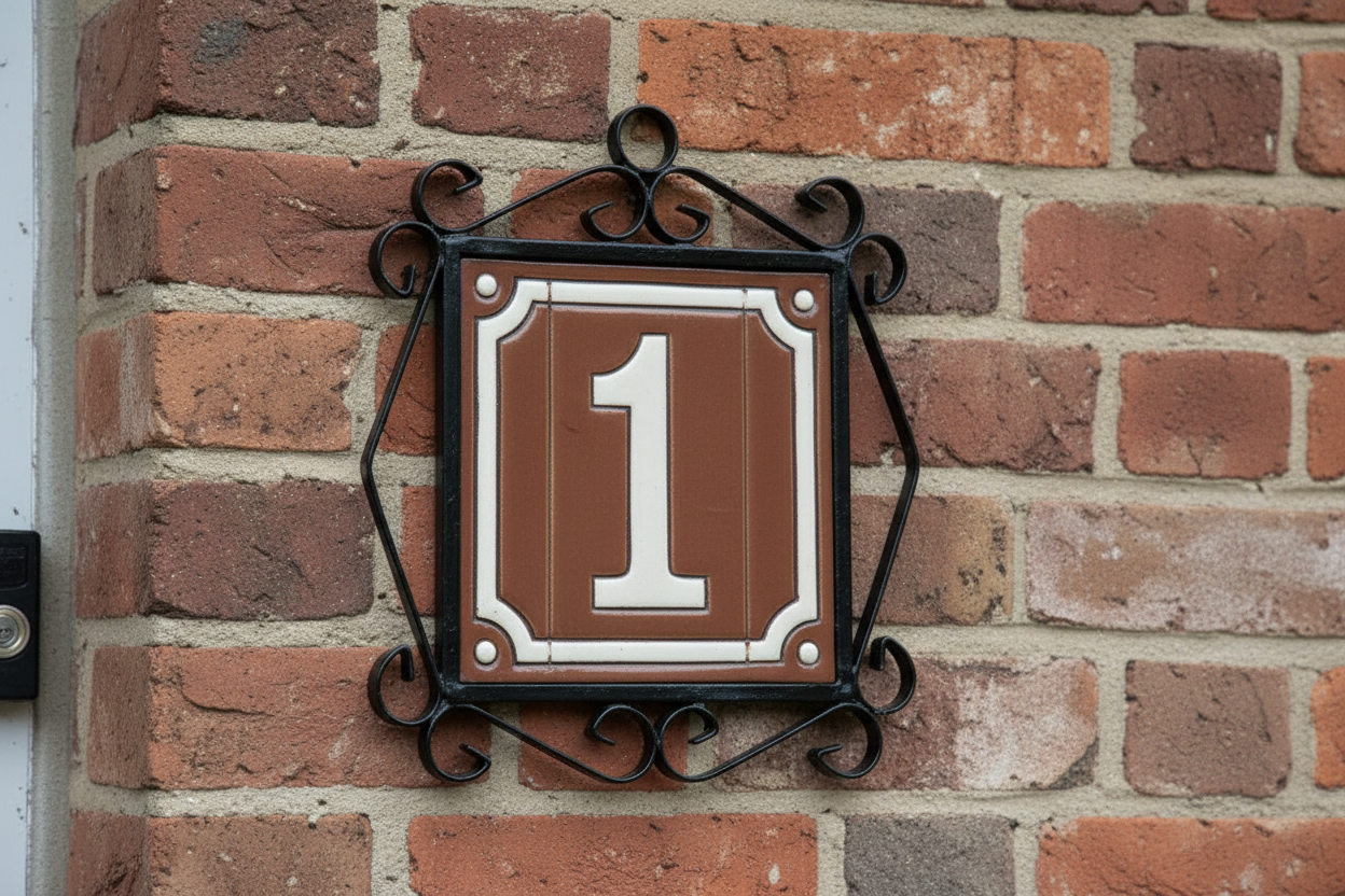 French styled brown ceramic number house tiles