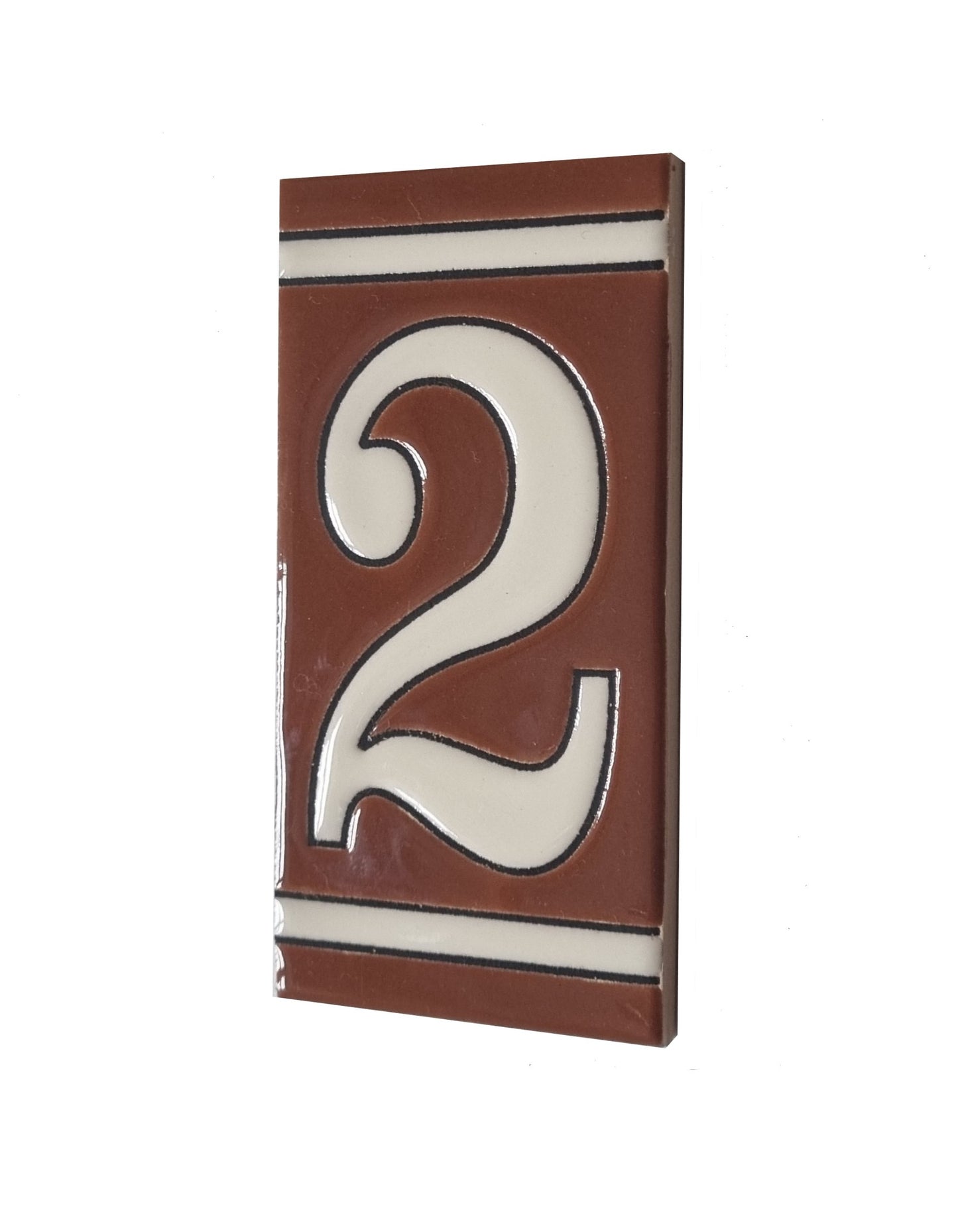 Hand-painted French-Styled Ceramic Brown House Number Tiles 11 x 5.5 cm