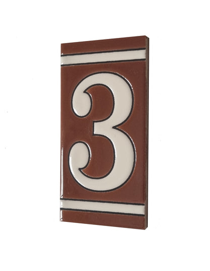 Hand-painted French-Styled Ceramic Brown House Number Tiles 11 x 5.5 cm