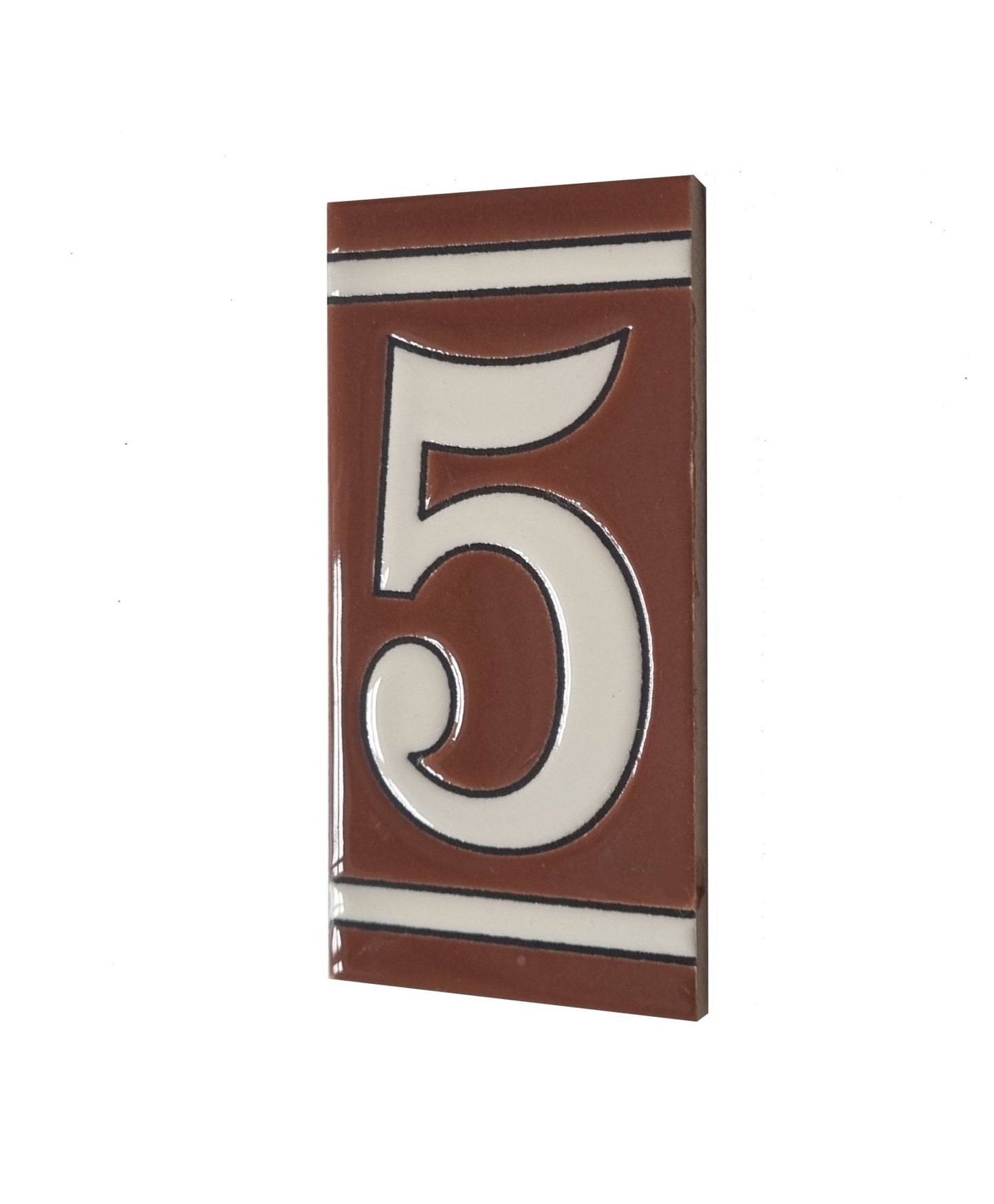 Hand-painted French-Styled Ceramic Brown House Number Tiles 11 x 5.5 cm