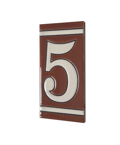 Hand-painted French-Styled Ceramic Brown House Number Tiles 11 x 5.5 cm