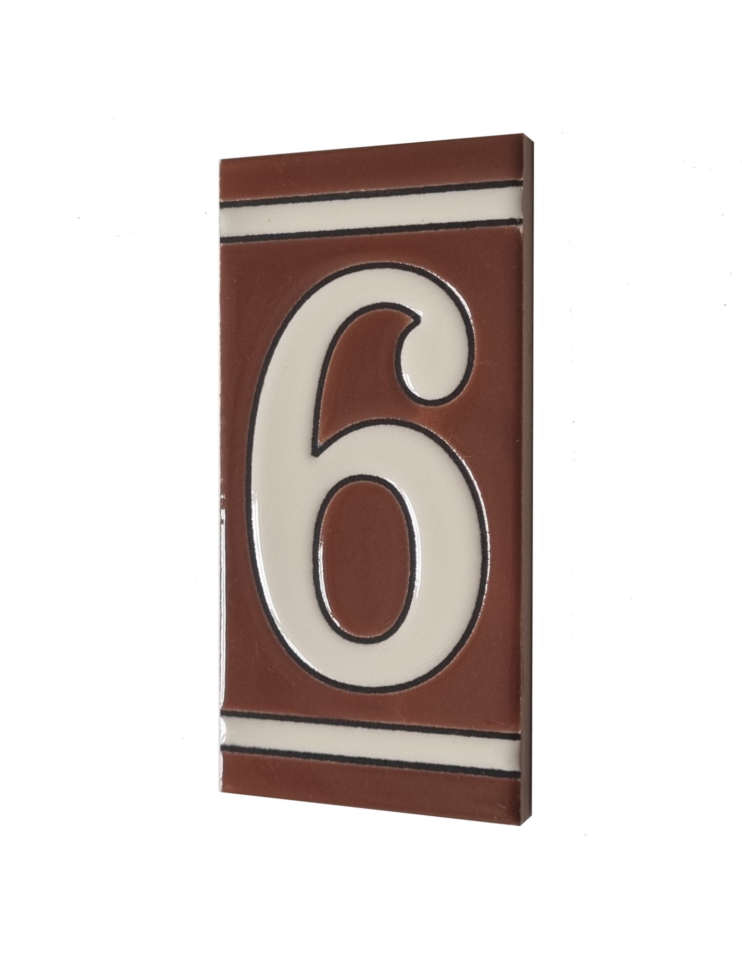 Hand-painted French-Styled Ceramic Brown House Number Tiles 11 x 5.5 cm