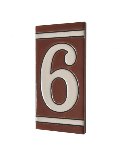 Hand-painted French-Styled Ceramic Brown House Number Tiles 11 x 5.5 cm