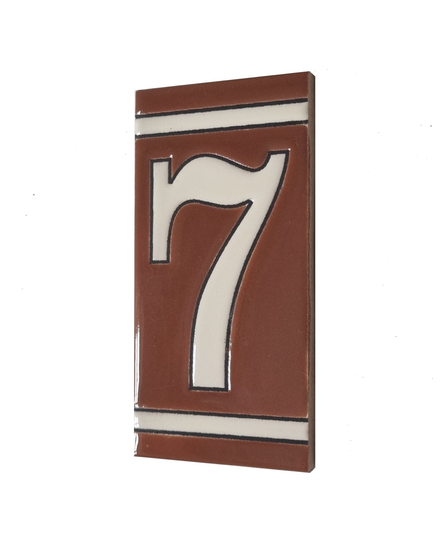 Hand-painted French-Styled Ceramic Brown House Number Tiles 11 x 5.5 cm