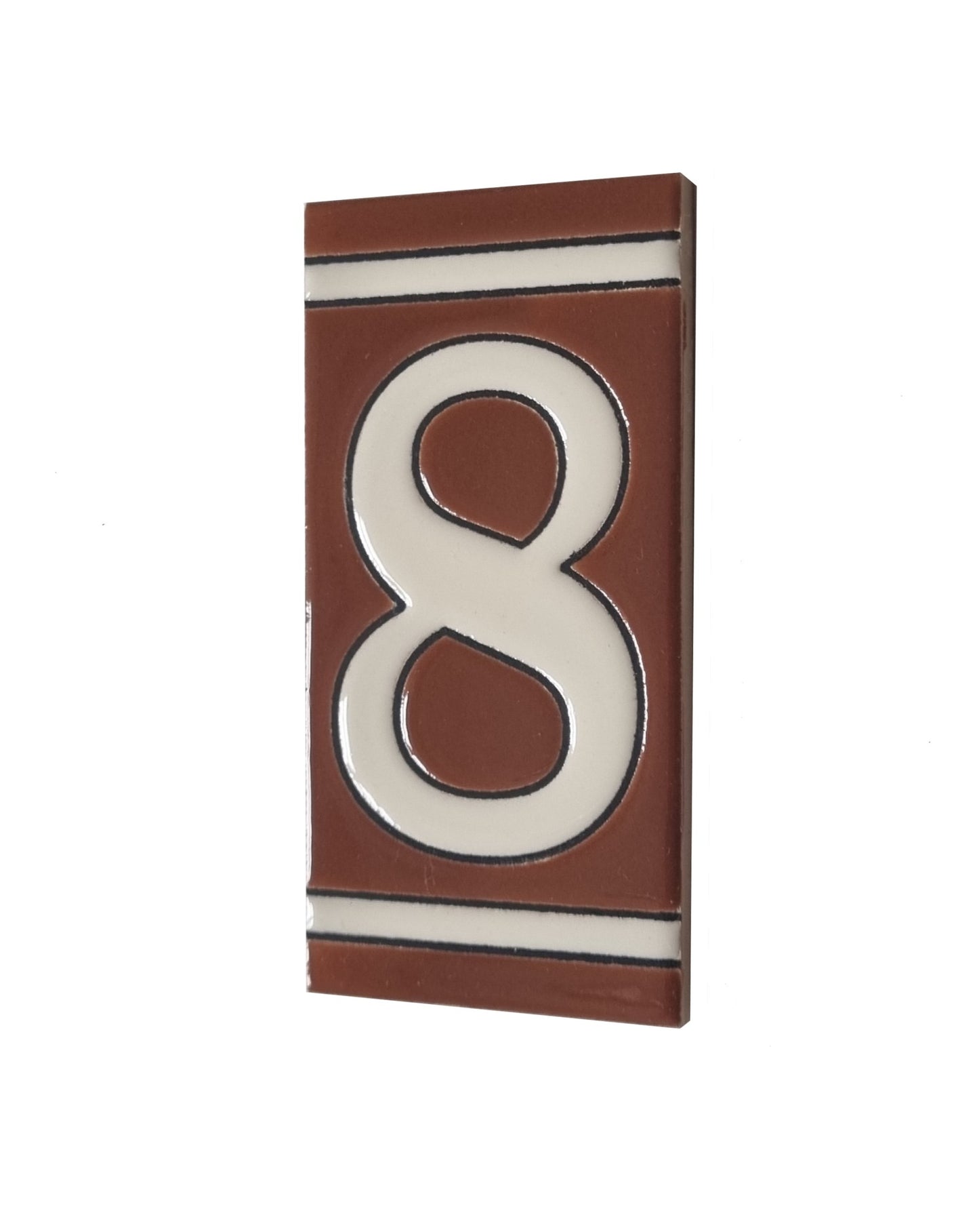 Hand-painted French-Styled Ceramic Brown House Number Tiles 11 x 5.5 cm