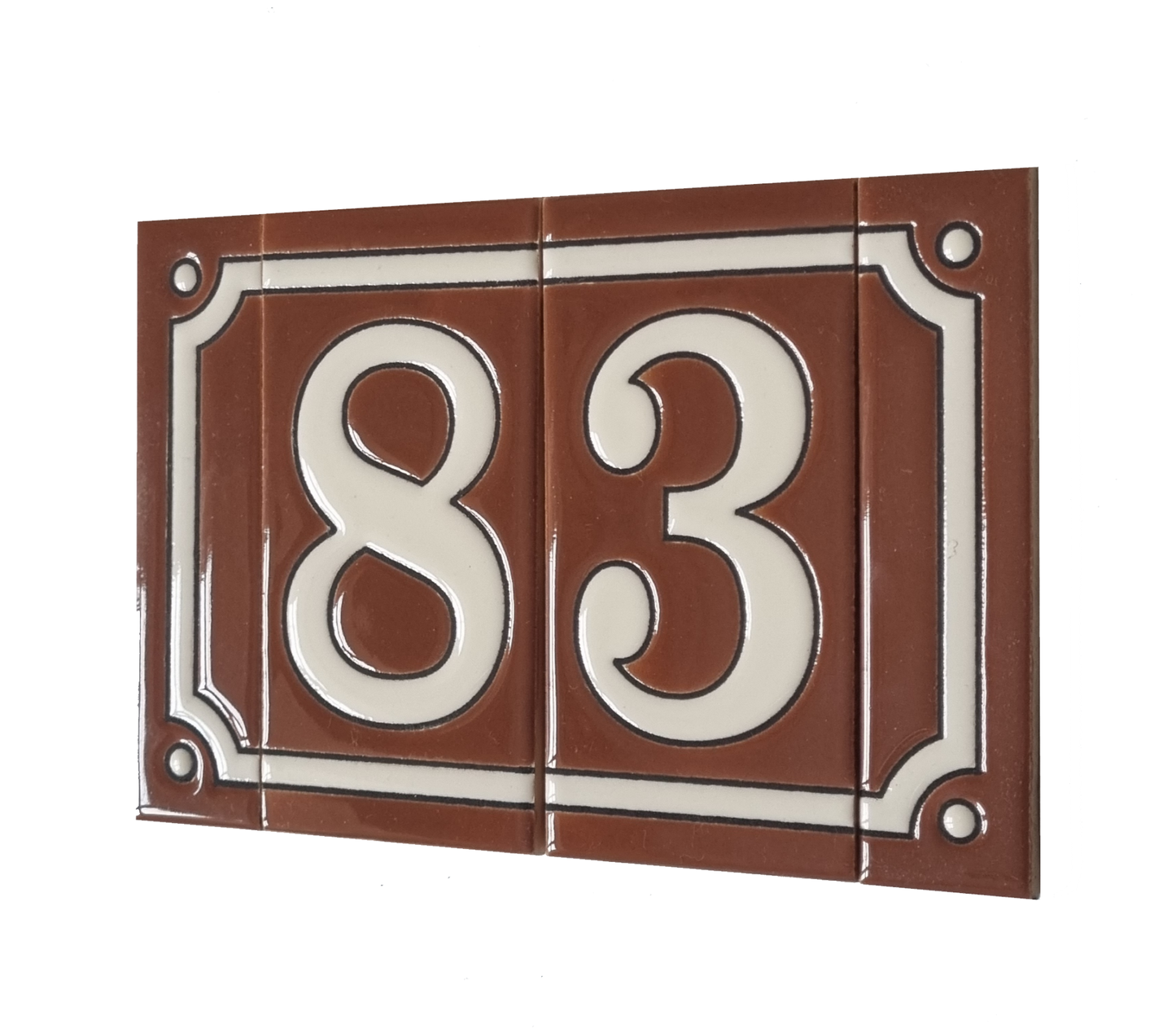 Hand-painted French-Styled Ceramic Brown House Number Tiles 11 x 5.5 cm