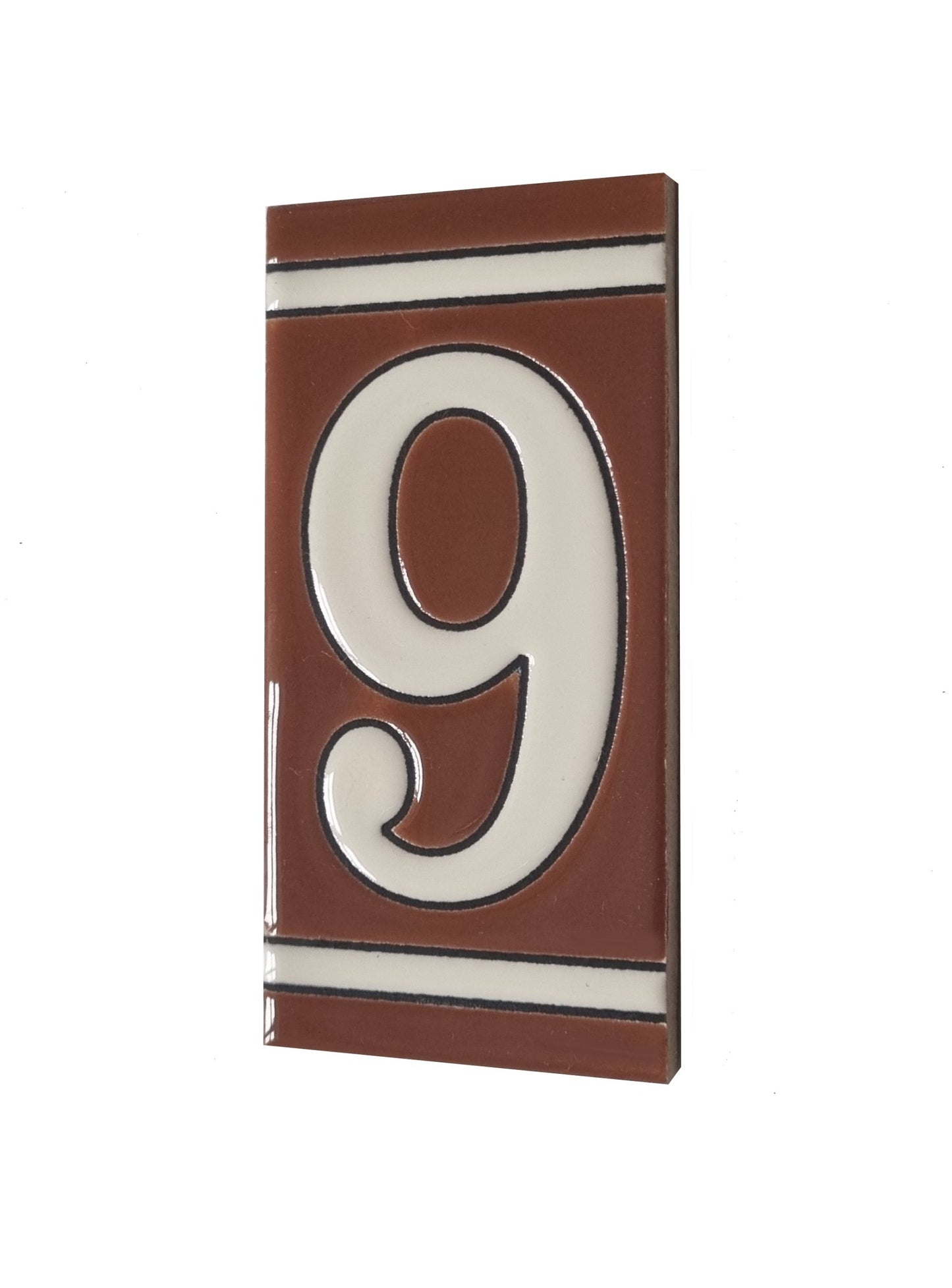 Hand-painted French-Styled Ceramic Brown House Number Tiles 11 x 5.5 cm