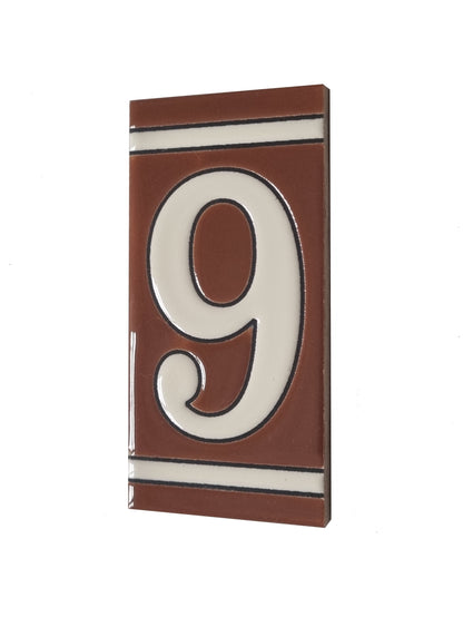 Hand-painted French-Styled Ceramic Brown House Number Tiles 11 x 5.5 cm