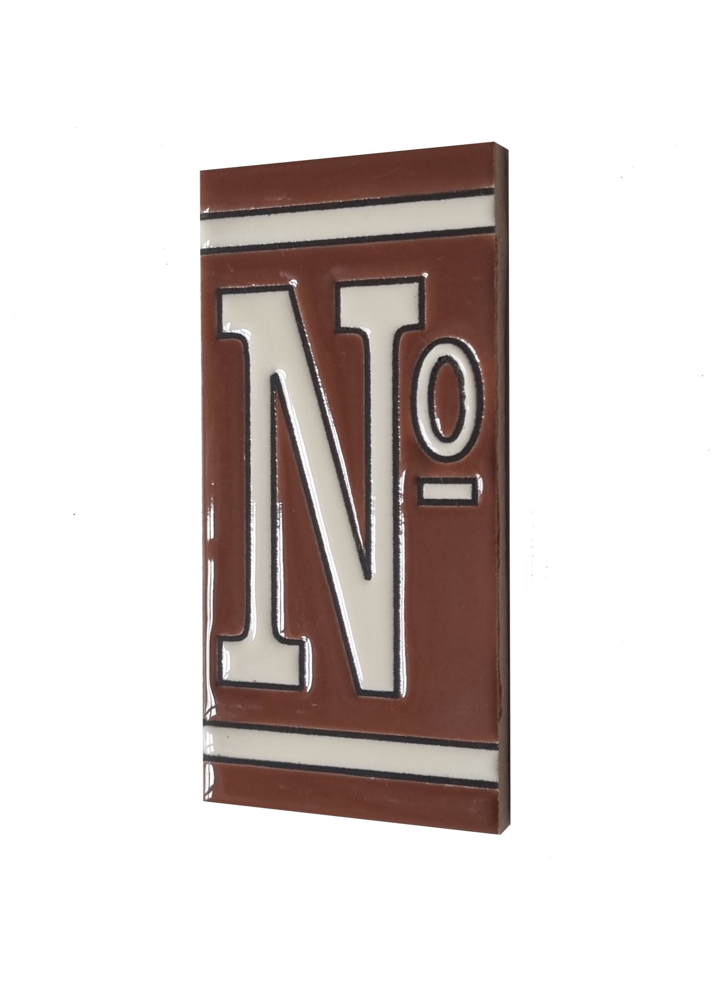 Hand-painted French-Styled Ceramic Brown House Number Tiles 11 x 5.5 cm