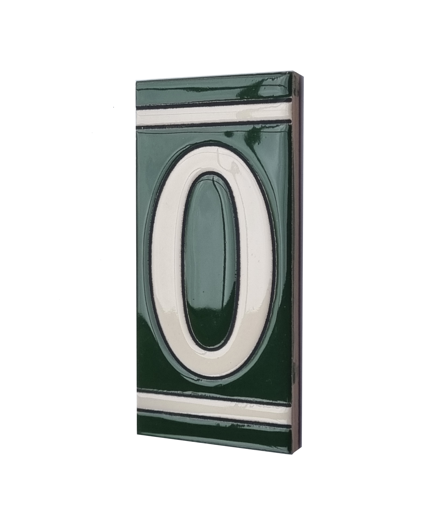 Hand-Painted Green French Ceramic House Number Tiles 11 x 5.5cm