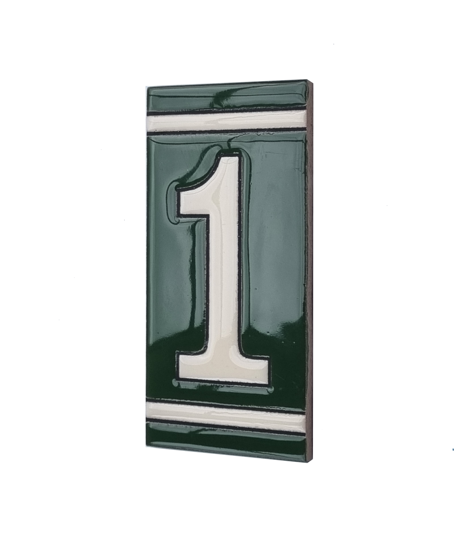 Hand-Painted Green French Ceramic House Number Tiles 11 x 5.5cm
