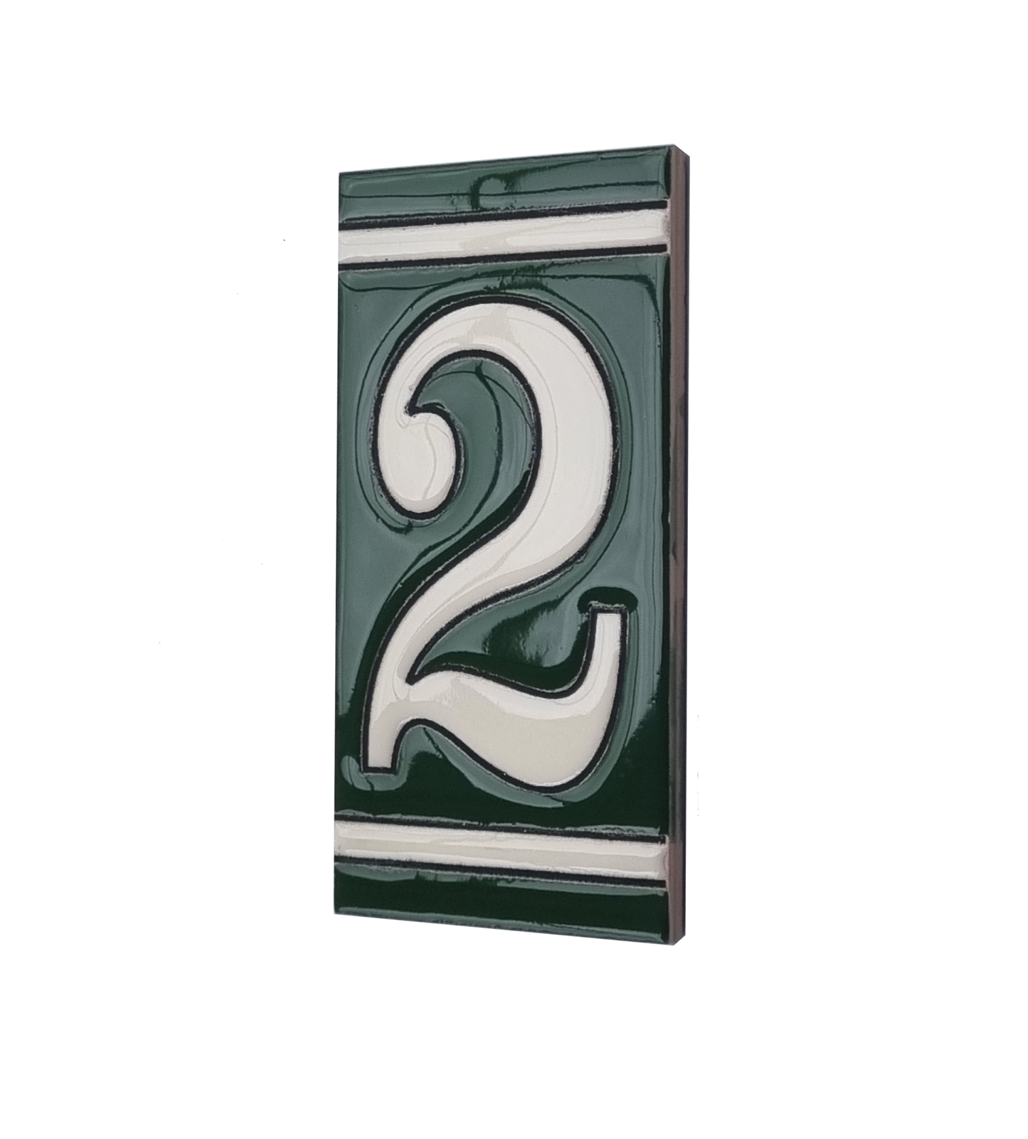 Hand-Painted Green French Ceramic House Number Tiles 11 x 5.5cm
