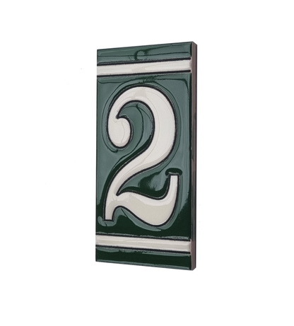 Hand-Painted Green French Ceramic House Number Tiles 11 x 5.5cm