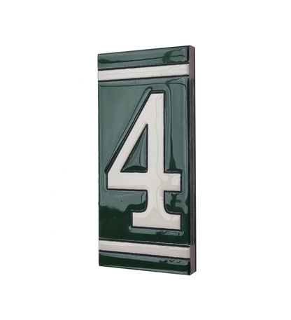 Hand-Painted Green French Ceramic House Number Tiles 11 x 5.5cm