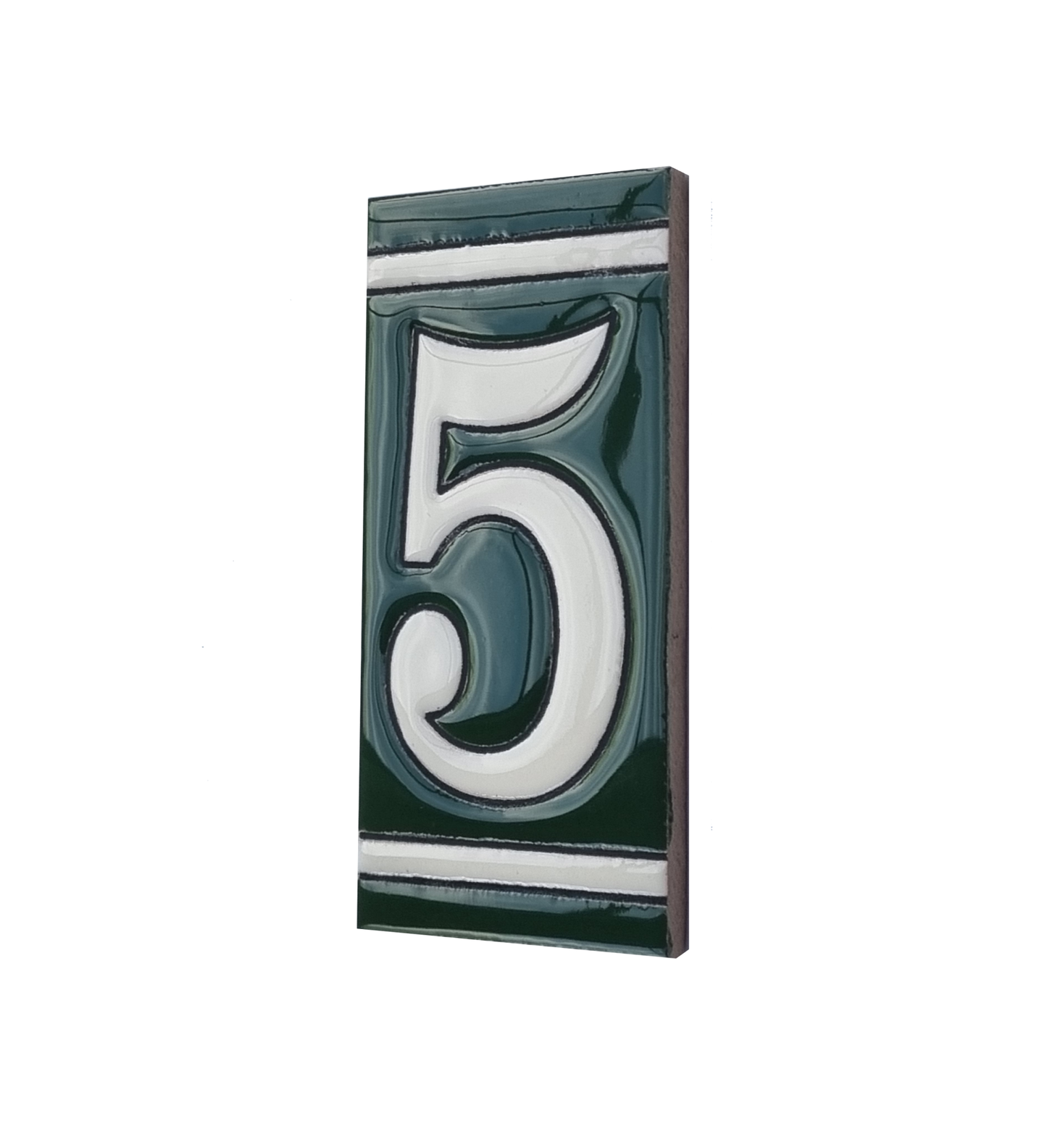 Hand-Painted Green French Ceramic House Number Tiles 11 x 5.5cm