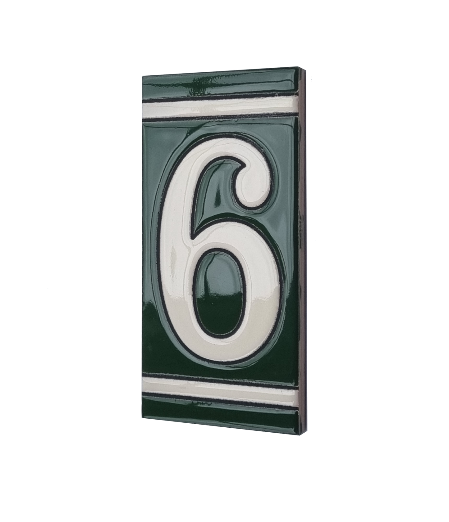 Hand-Painted Green French Ceramic House Number Tiles 11 x 5.5cm