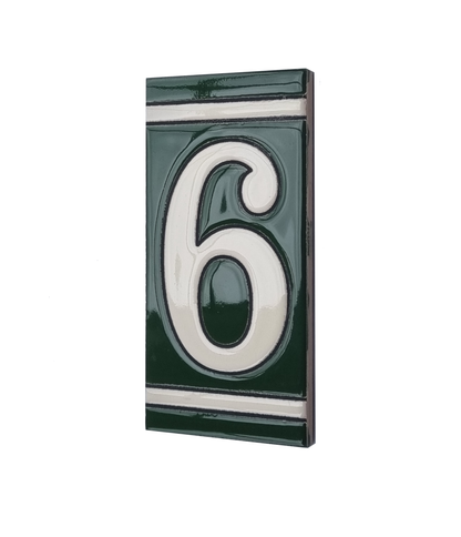 Hand-Painted Green French Ceramic House Number Tiles 11 x 5.5cm