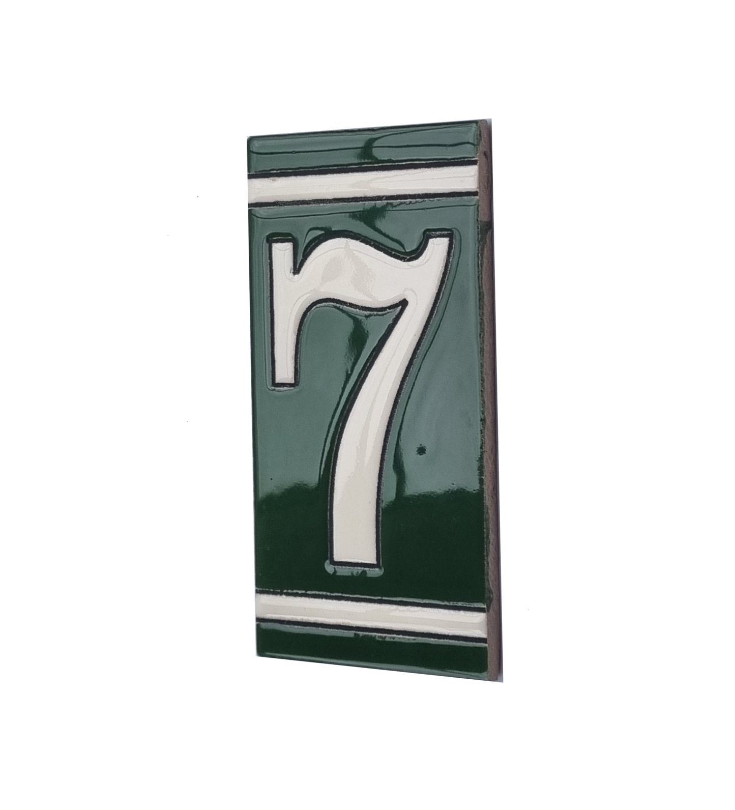 Hand-Painted Green French Ceramic House Number Tiles 11 x 5.5cm
