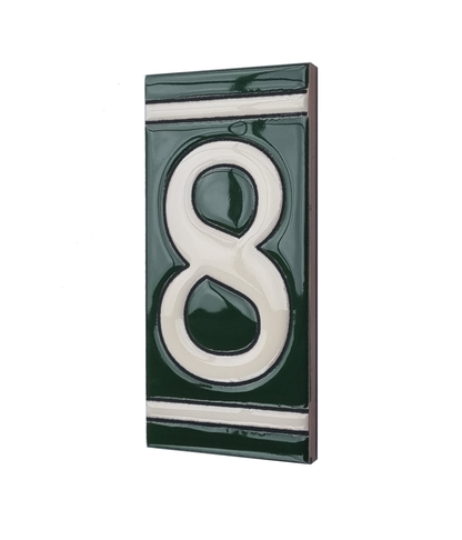 Hand-Painted Green French Ceramic House Number Tiles 11 x 5.5cm