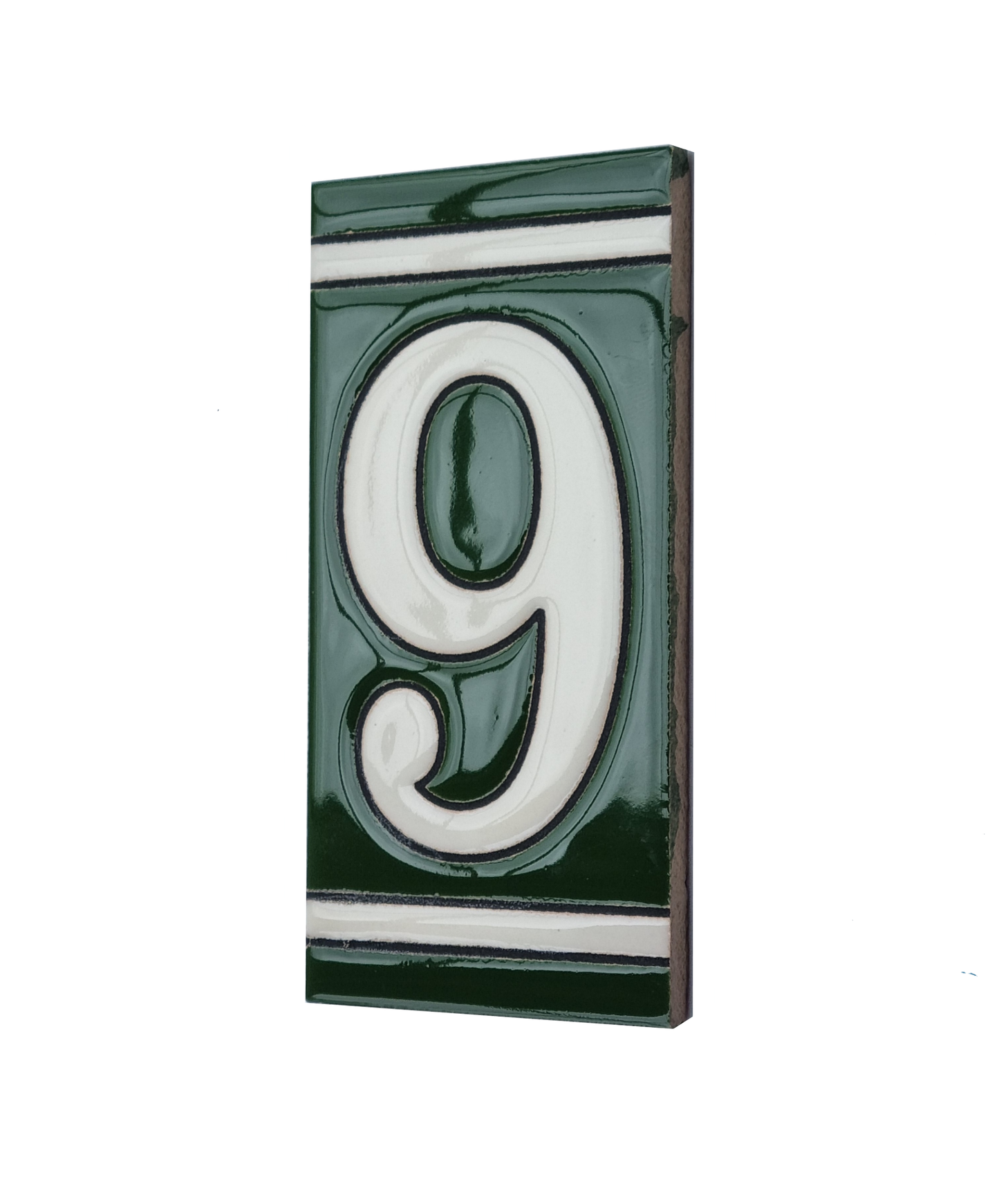 Hand-Painted Green French Ceramic House Number Tiles 11 x 5.5cm