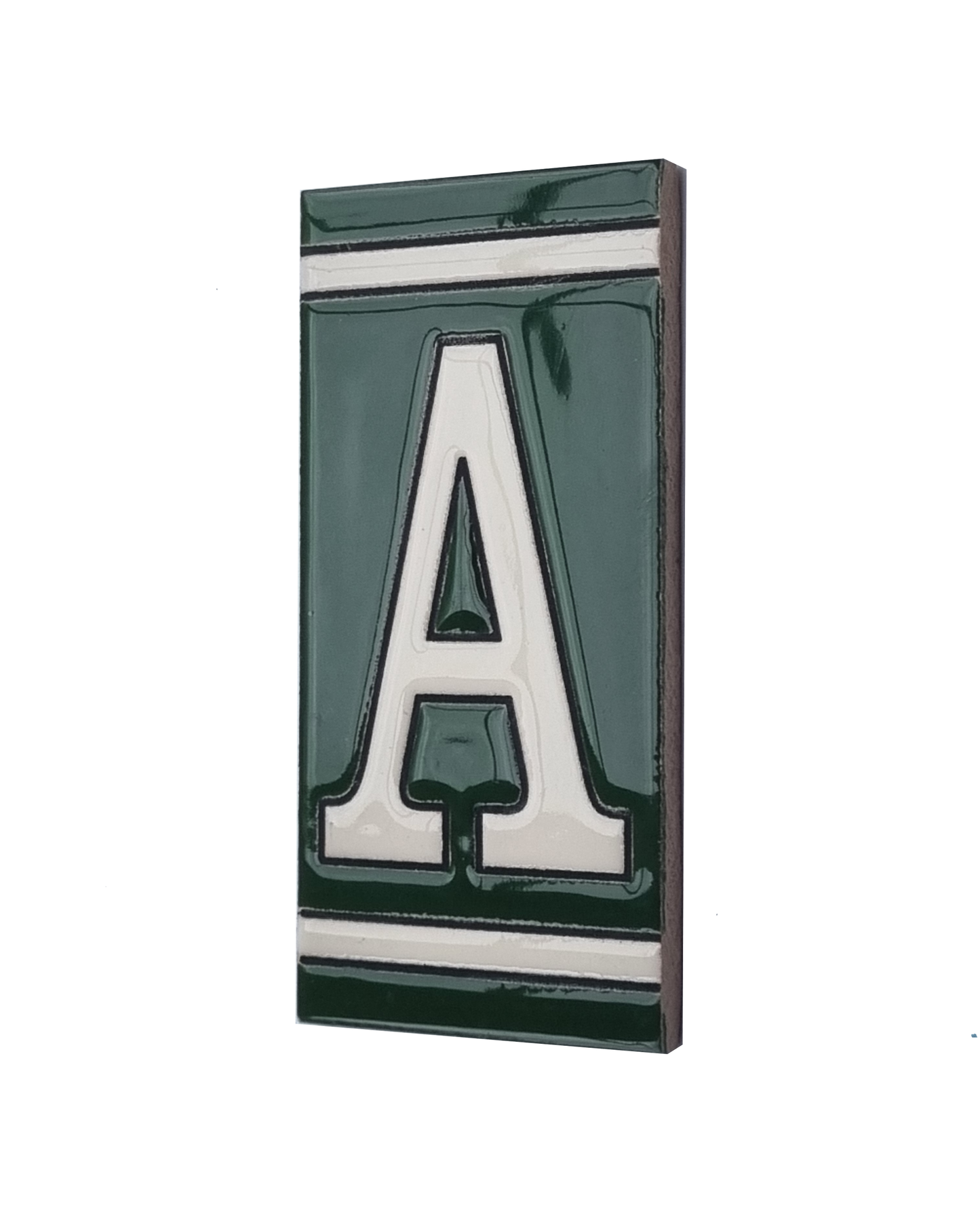 Hand-Painted Green French Ceramic House Number Tiles 11 x 5.5cm