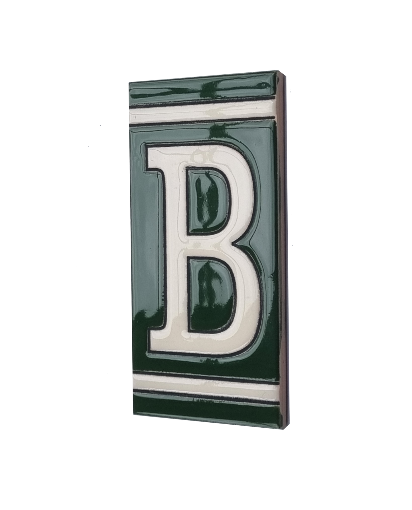 Hand-Painted Green French Ceramic House Number Tiles 11 x 5.5cm