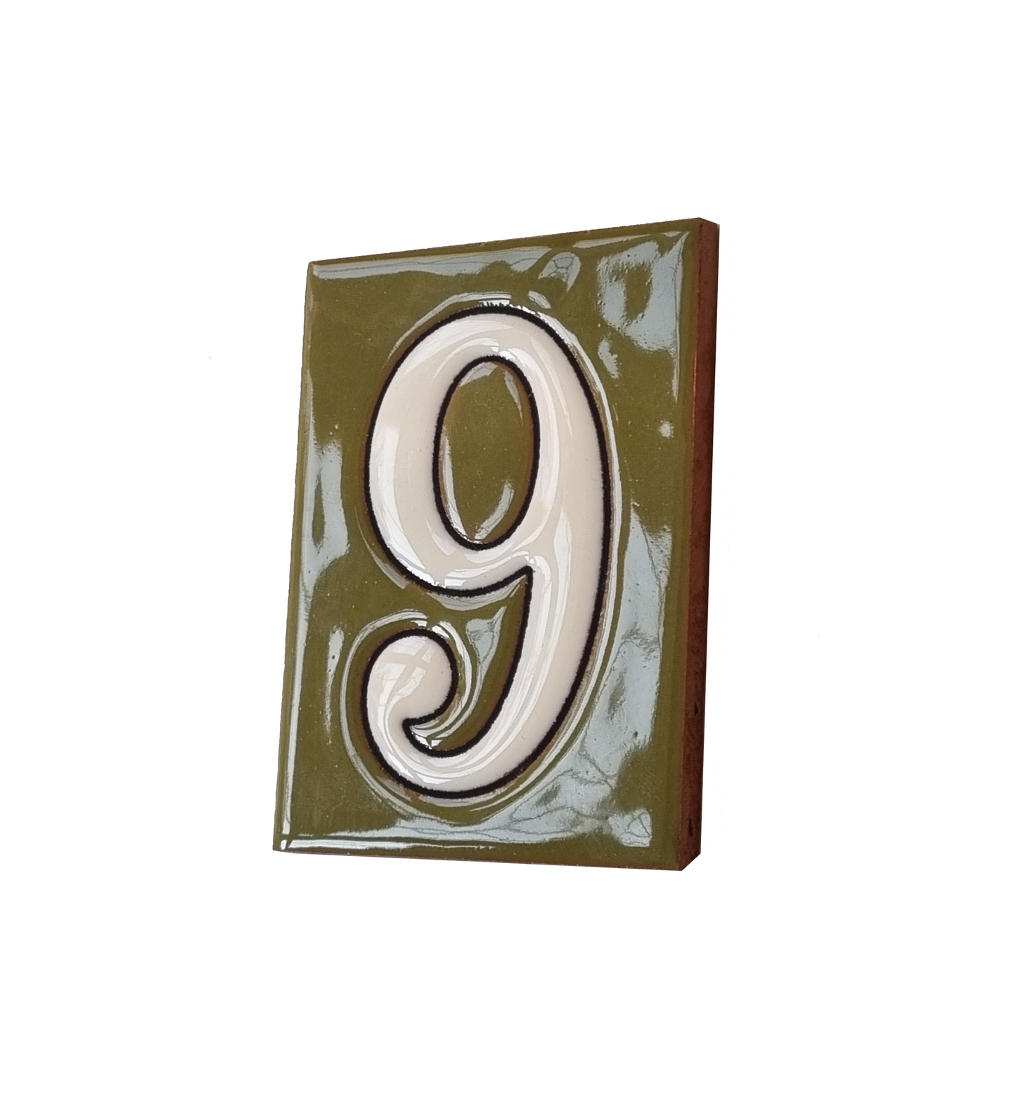 Hand-painted Costa Green Ceramic House Number Tiles 10 x 7.5cm