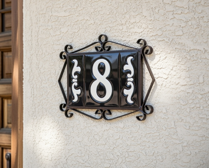 Hand-painted Costa Black Ceramic House Number Tiles 10 x 7.5cm