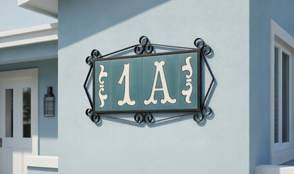 Hand-painted Matte Blue & White Ceramic House Number Tiles 10 x 7.5 cm