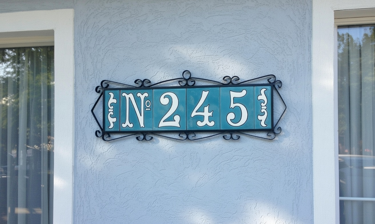 Hand-painted Matte Blue & White Ceramic House Number Tiles 10 x 7.5 cm