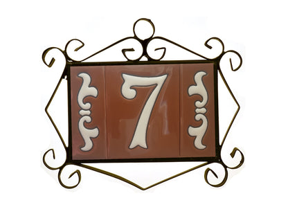 Hand-Painted Cerami House Number Tiles 10 x 7.5cm Costa Brown & White Design