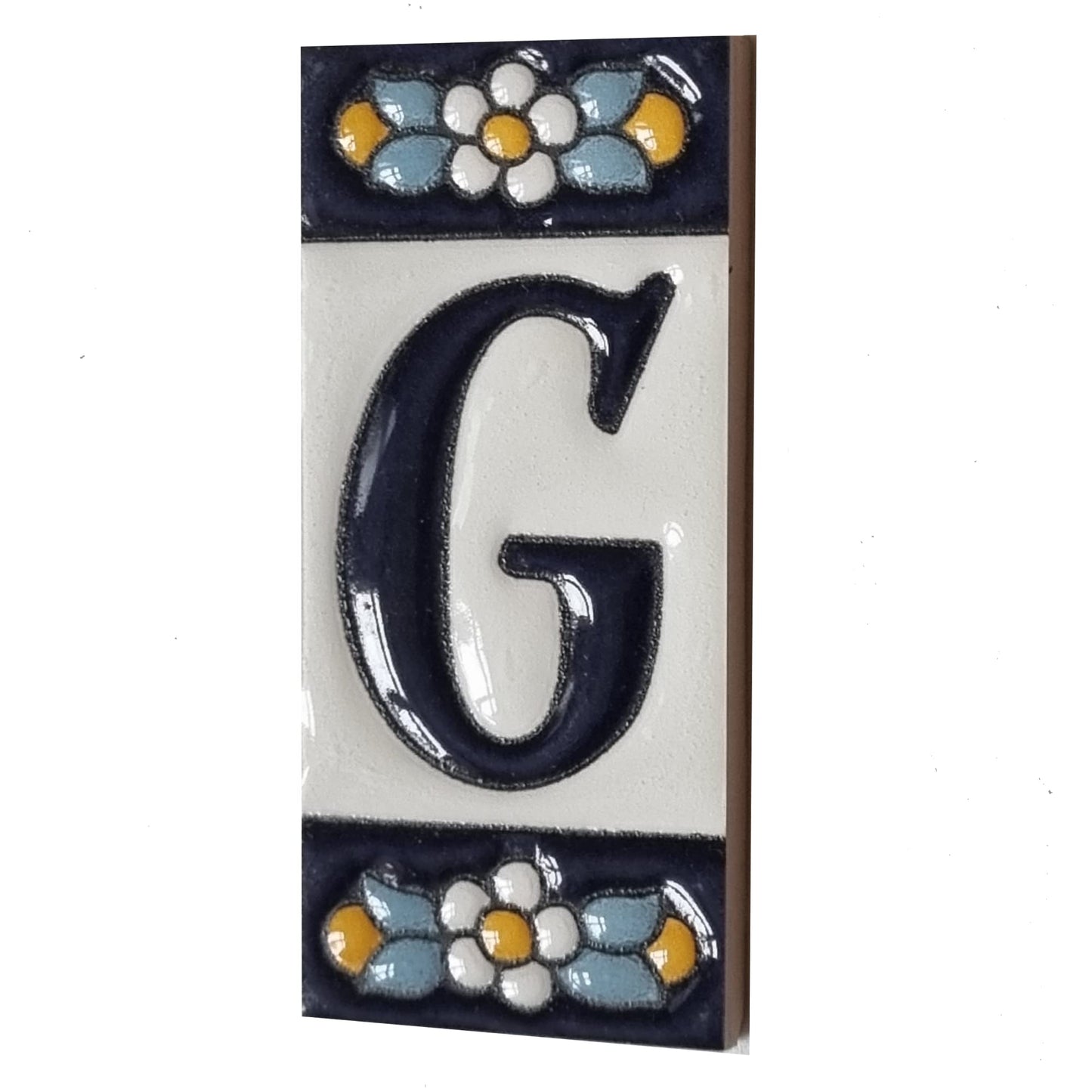 Ceramic House Tile Numbers & Letters, Blue Floral Design, 7.5cm x 3.5cm, 2 to 10 Frames