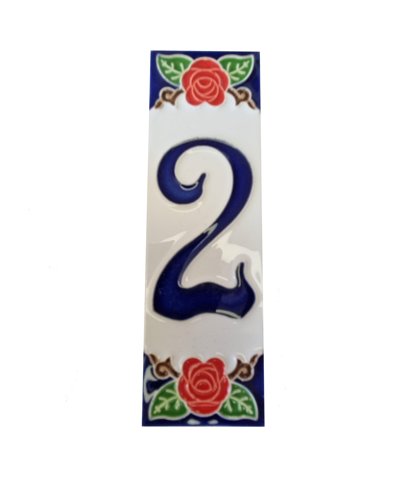 Hand-painted Italian Red Rose Ceramic House Numbers Tiles, Letters 15 x 4.8cm & Frames
