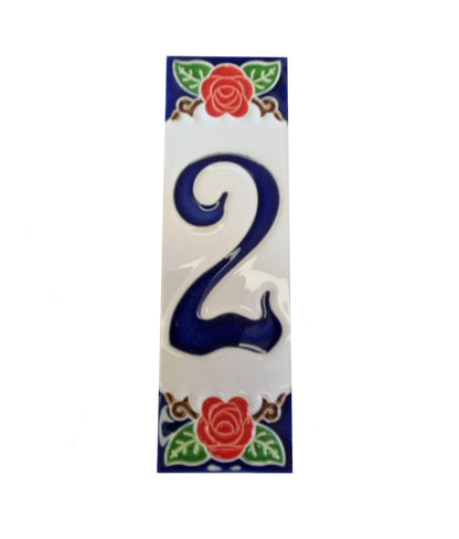 Hand-painted Italian Red Rose Ceramic House Numbers Tiles, Letters 15 x 4.8cm & Frames