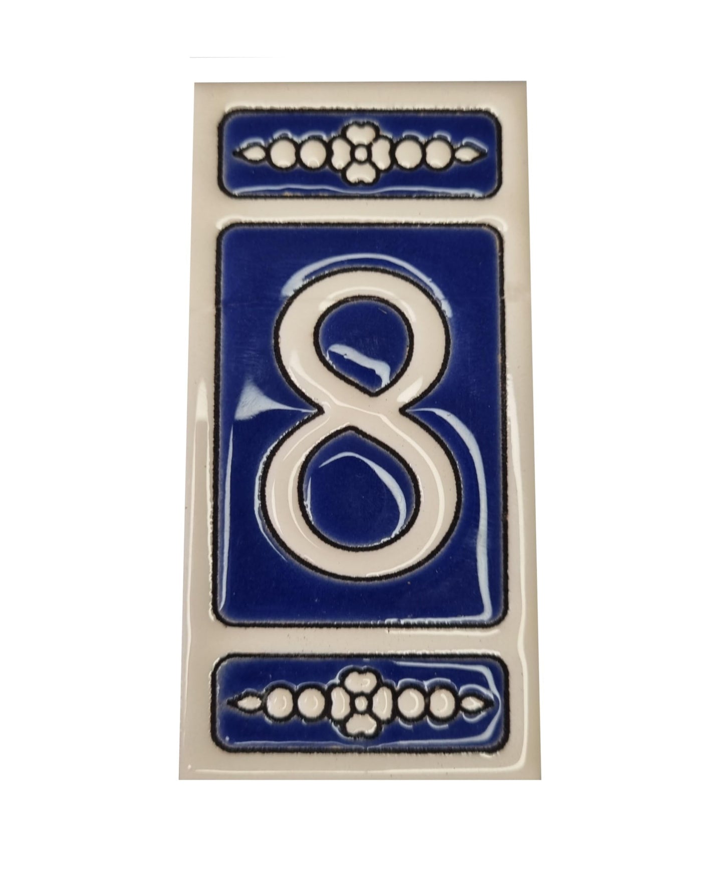Atalaya M-3 Blue Hand-Painted Ceramic House Number Tiles 11 x 5.5 cm