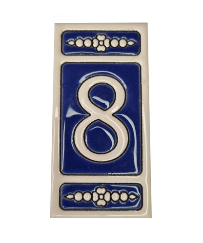 Atalaya M-3 Blue Hand-Painted Ceramic House Number Tiles 11 x 5.5 cm