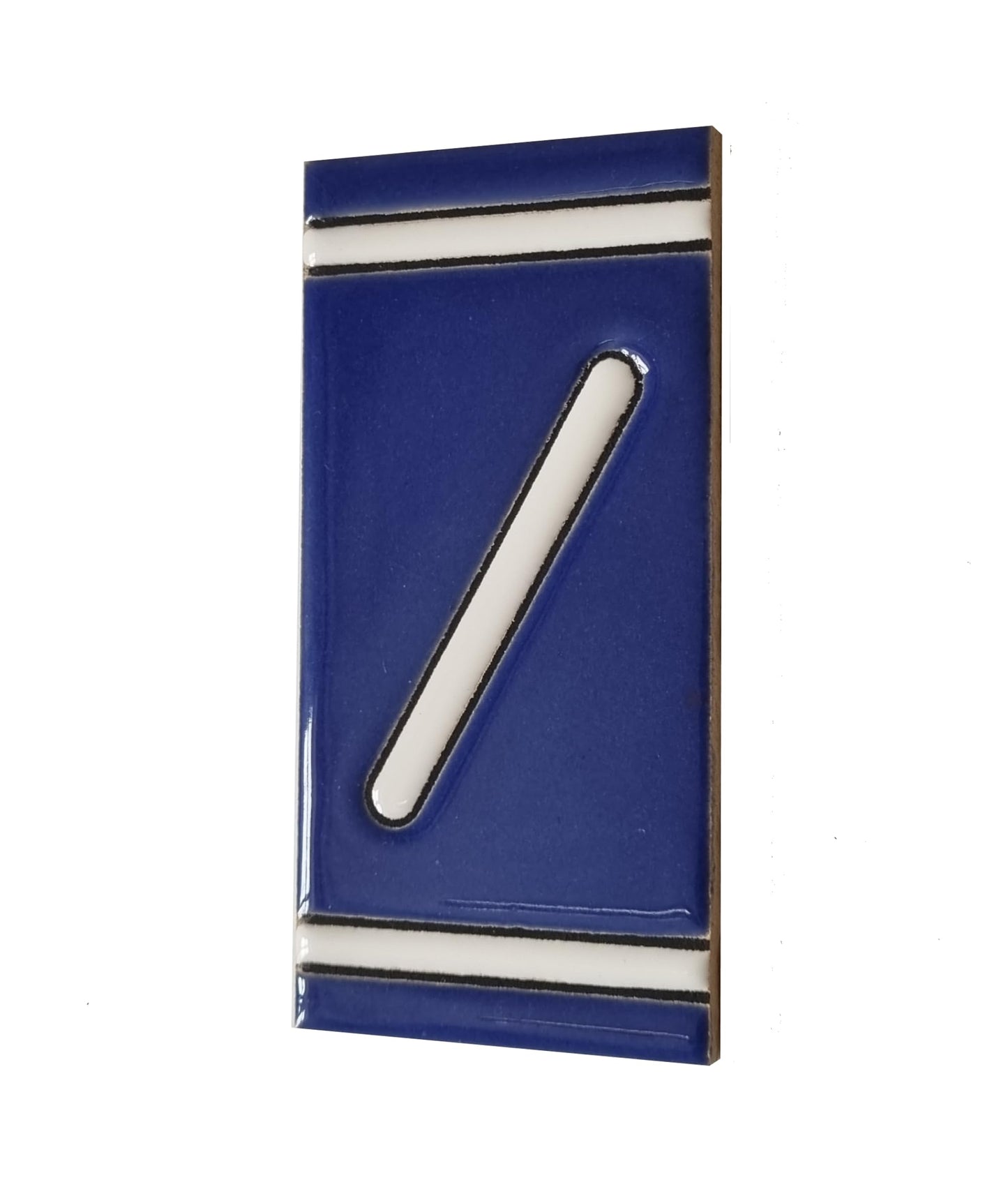 French Classic blue hand-painted ceramic number and letter tiles 11 x 5.5 cm