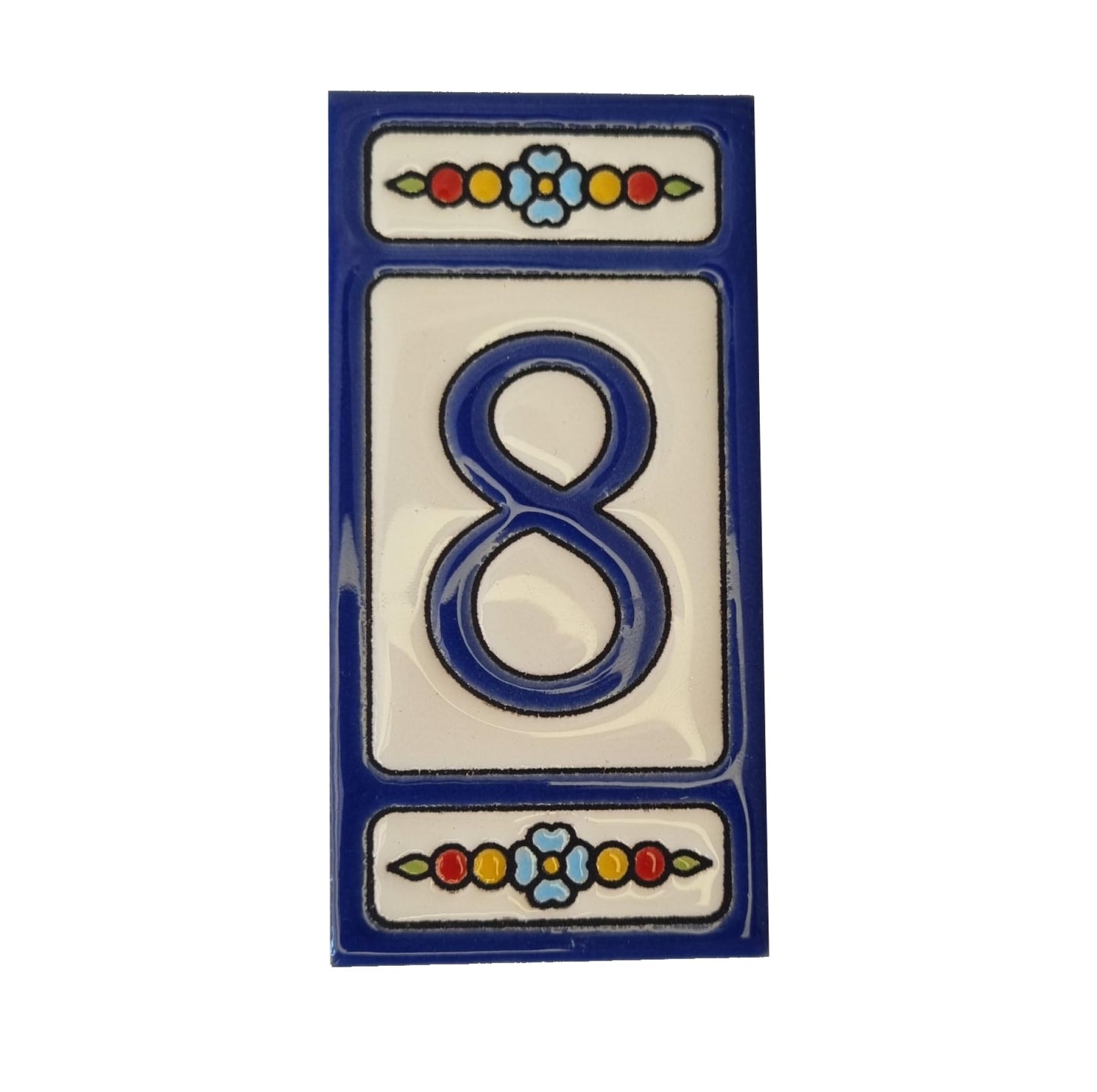 Atalaya m-7 Blue Hand-Painted Ceramic House Number Tiles 11 x 5.5cm