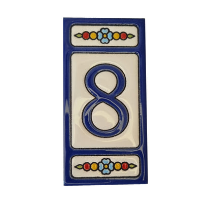 Atalaya m-7 Blue Hand-Painted Ceramic House Number Tiles 11 x 5.5cm
