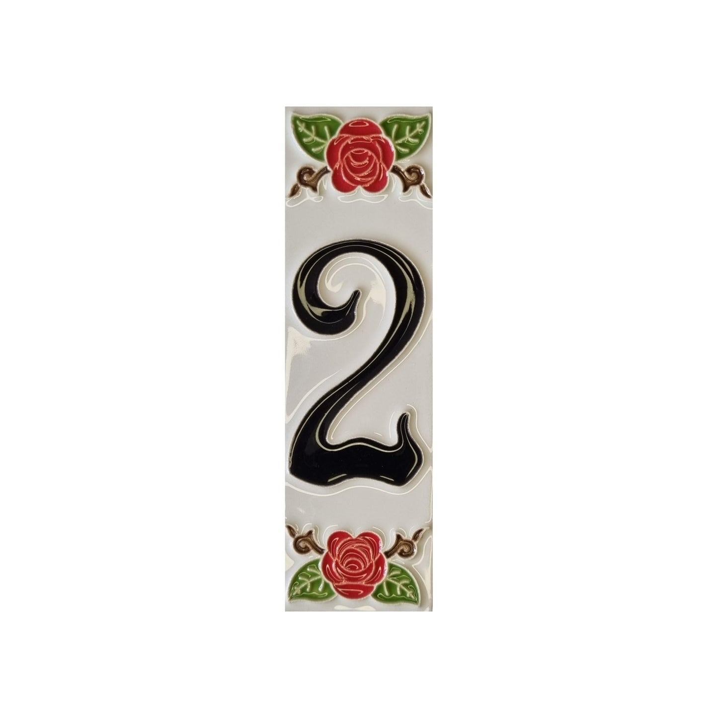 Hand-Painted Italian Ceramic Red Rose House Numbers 10 x 3.3 cm with Black Numbers