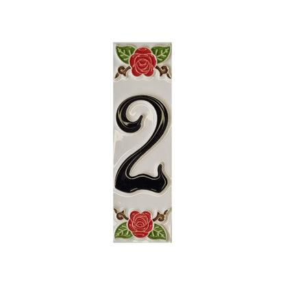 Hand-Painted Italian Ceramic Red Rose House Numbers 10 x 3.3 cm with Black Numbers
