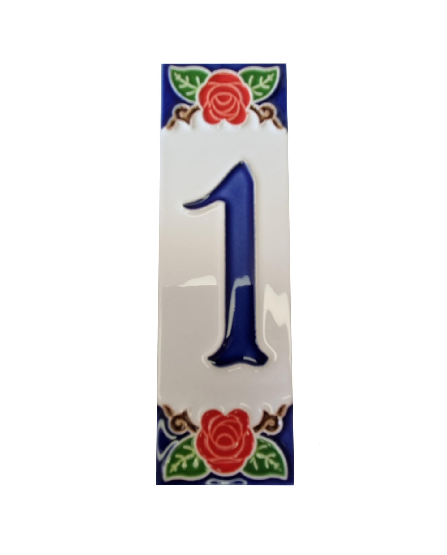Hand-painted Italian Red Rose Ceramic House Numbers Tiles, Letters 15 x 4.8cm & Frames