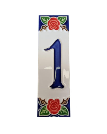Hand-painted Italian Red Rose Ceramic House Numbers Tiles, Letters 15 x 4.8cm & Frames