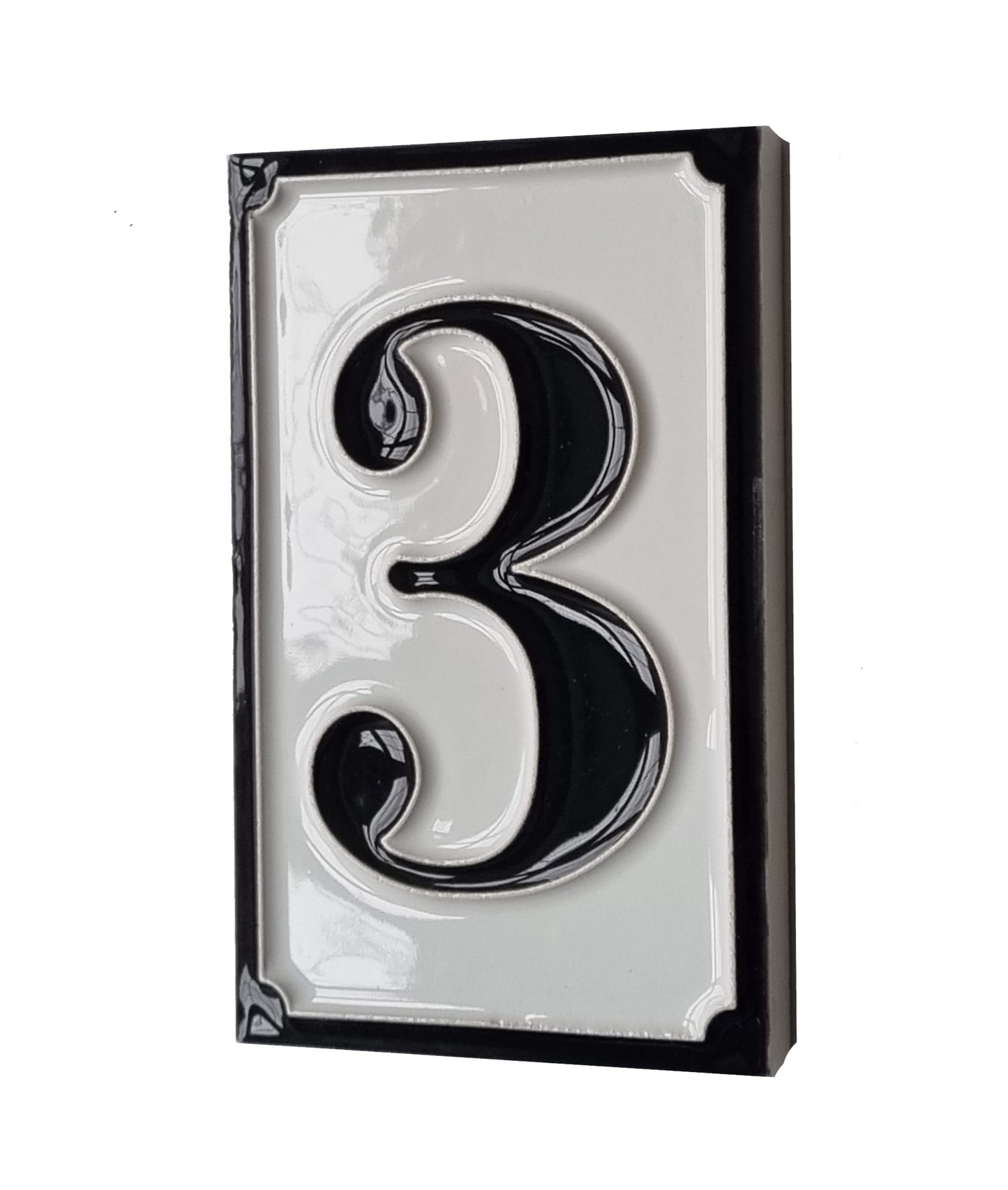 Hand-painted Italian-styled Black and White Ceramic House Number Tiles 11 x 7 cm