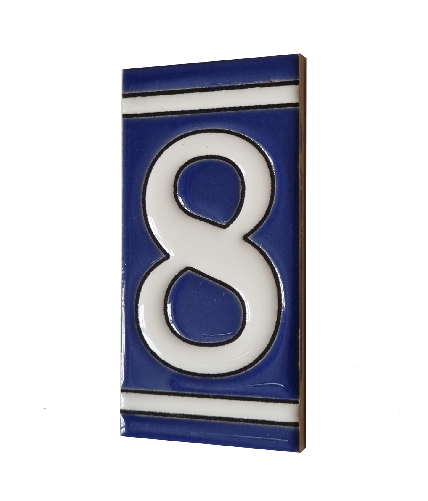 French Classic blue hand-painted ceramic number and letter tiles 11 x 5.5 cm
